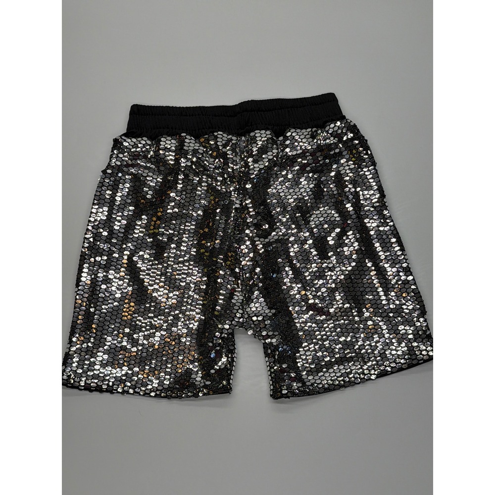 Mens Silver Sequin‎ Disco Festival Shorts Black Elastic Waist Rave Party Small - Picture 7 of 9